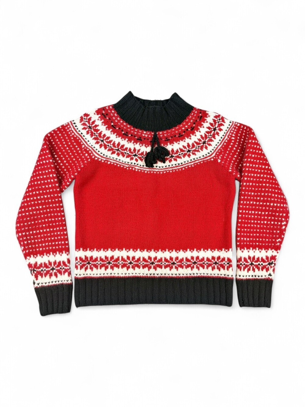 Lands' End Girls 14 Cashmere Fair Isle Pullover - Red/Black